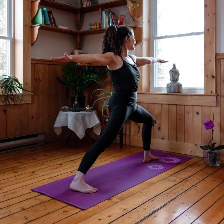 Women doing warrior B yoga pose